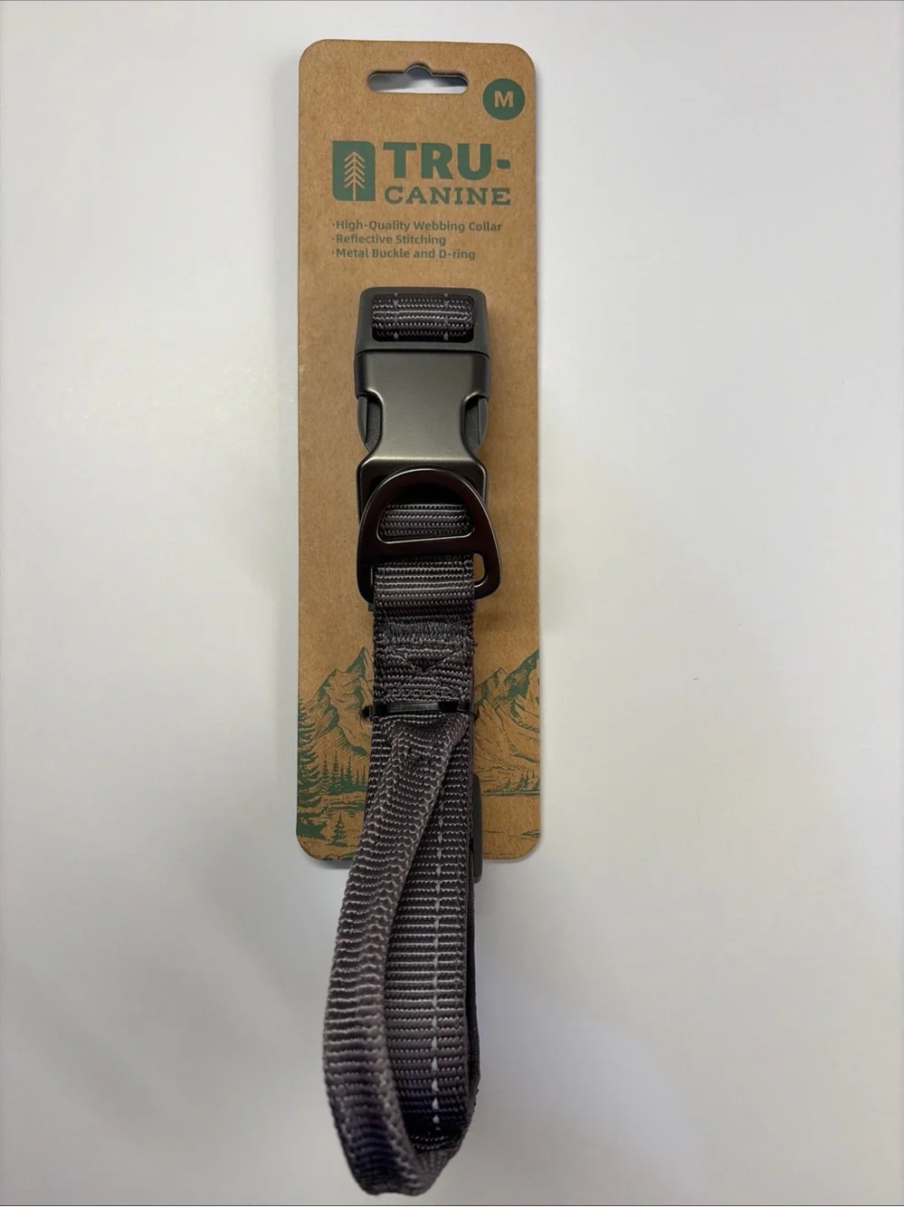 TRU-CANINE Size M Nylon Webbing Dog Collar Reflective Grey Heavy Duty